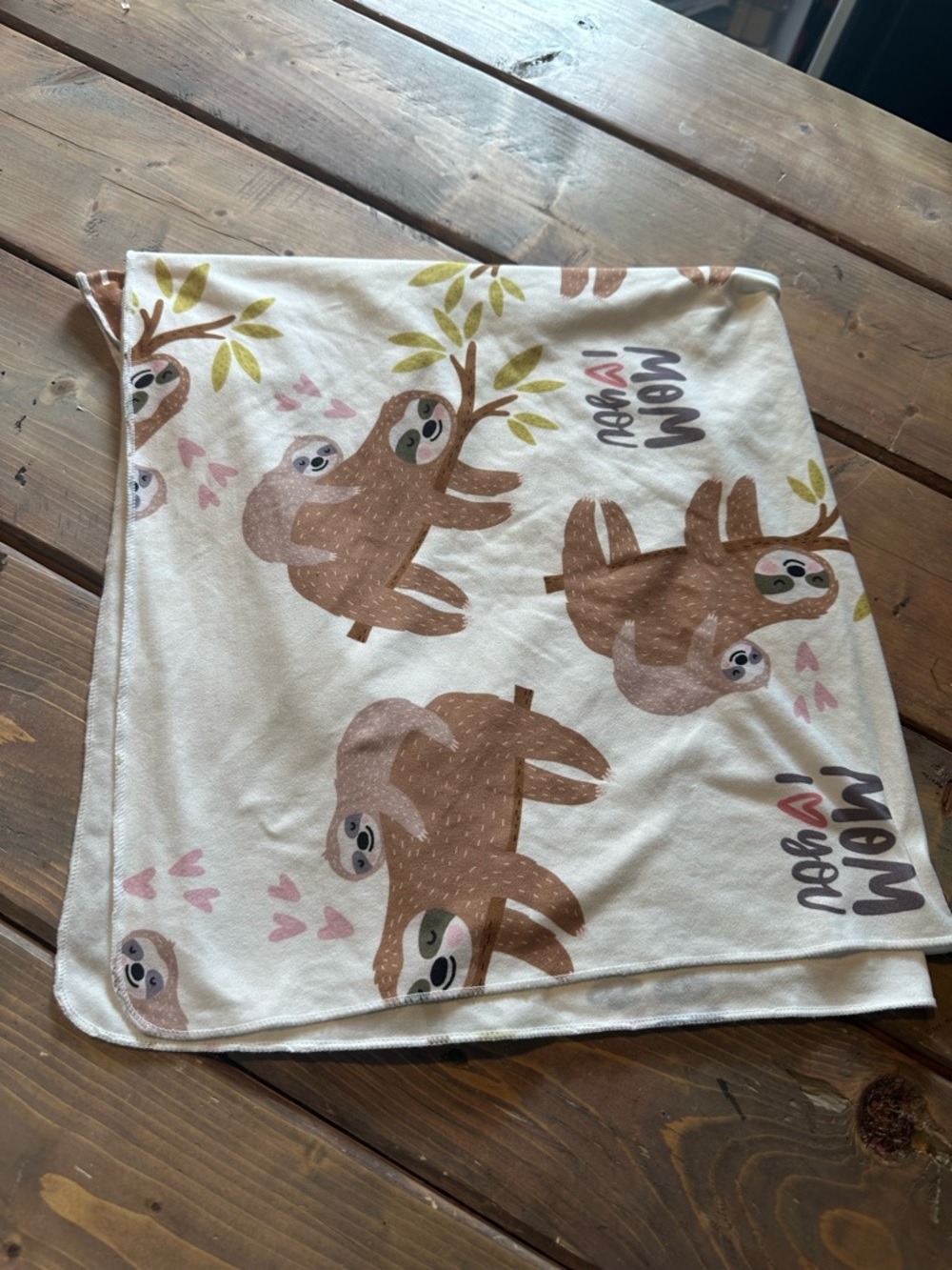 Sloth Print Baby Blanket / light swaddle - Cream & Brown